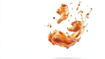 Three chicken wings with sauce splashing in the air