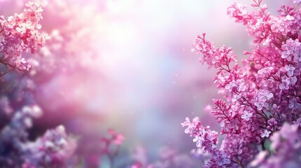 Obraz premium Blooming lilac flowers in soft pinks and purples create a dreamy spring scene. Perfect background for romantic designs, invitations, or springtime promotions.
