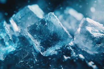 Obraz premium Close-up view of many ice cubes, detailed with water droplets and splashes