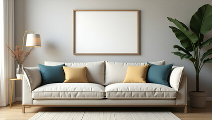 Stylish Sofa in a Cozy Living Room with Picture Frame - Perfect Home Decor Concept