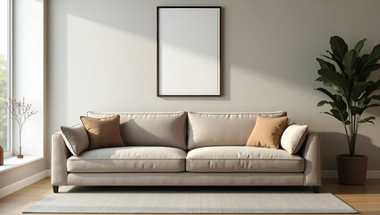 Stylish Flat Sofa Arrangement in Cozy Living Room with Picture Frame: A Perfect Blend of Comfort and Aesthetic for Your Home Decor