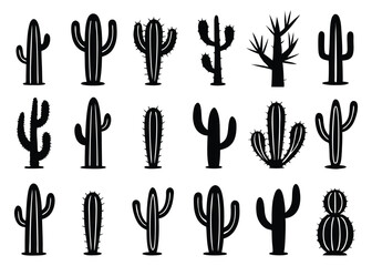 Fototapeta premium Different types of Cactus desert silhouettes set, Cactus icon vector bundle