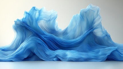 Flowing and ethereal blue fabric arranged in an abstract wave form