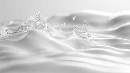 A minimalist design of clear water, showcasing gentle ripples, soft splashes, and a scattering of bubbles