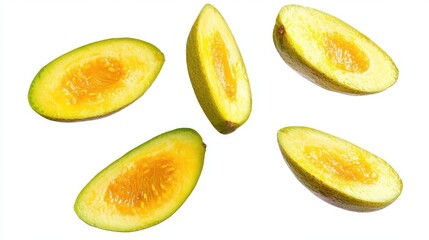 Sliced Fruits Displayed Against a White Background in Arrangement