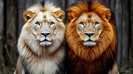 Fototapeta premium Majestic Lions with Distinctive Manes Posing Together in Nature