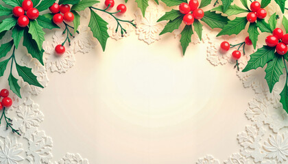 Elegant winter wedding border with holly and berries, seasonal charm