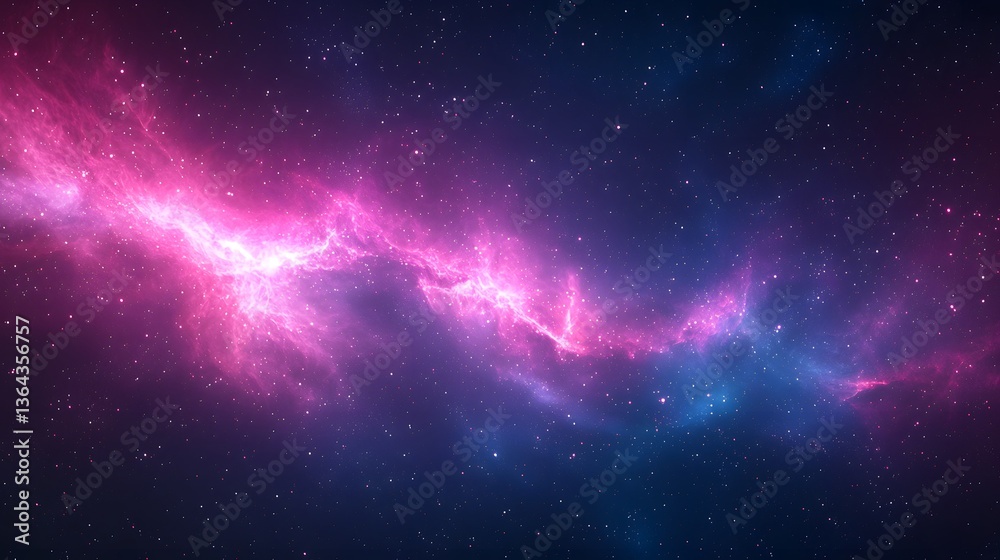 Poster cosmic rays creating an aurora-like effect surrounding a colorful nebula and shining star in deep sp