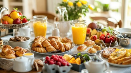Delicious morning brunch spread cozy kitchen food photography bright atmosphere close-up culinary delights