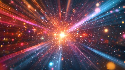 Fototapeta premium Colorful explosion of light from dynamic cosmic ray flows creating striking visuals in the vast universe
