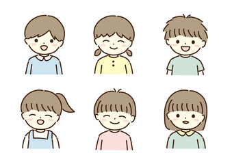 男の子女の子のにっこり笑うイラストセット