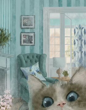 A mischievous playful kitty is naughty playing alone at home