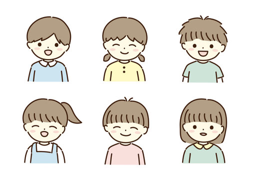 男の子女の子のにっこり笑うイラストセット
