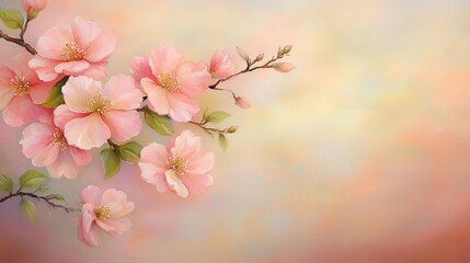 Fototapeta premium Elegant pink blossoms adorning a branch, stunning floral painting beautiful