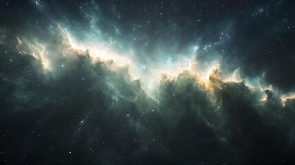 Fototapeta premium Serene nebula in the sky with cosmic rays gently cascading through space in a mute and tranquil atmosphere