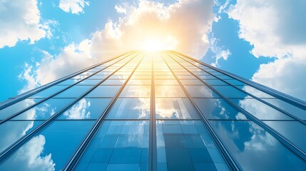 Modern Glass Skyscraper Against Blue Sky with Radiant Sunlight