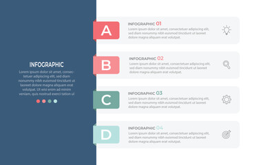 Vector Ilustration. Vertical infographic timeline 4 steps template. Milestone, Roadmap, Timeline, Business presentation.