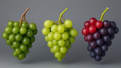 Fresh Mixed Grapes Trio on Neutral Background – High Resolution Realistic Fruit Photography