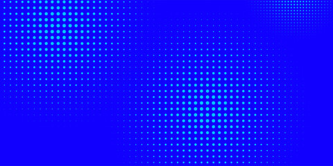 Blue halftone pattern. Blue background with circular dots mix combination. Bright blue pixel dotted texture overlay. Cartoon pop art faded gradient pattern © Mamank Mr