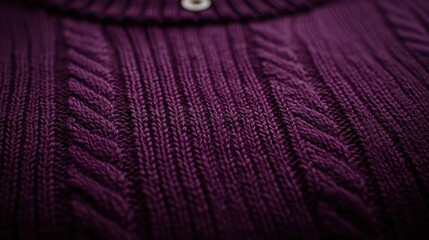 Purple, knitted cable-knit sweater with ribbing and button detail