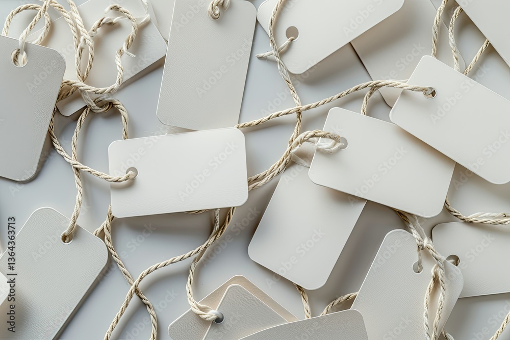 Fototapete High Resolution of White Label Tags with Strings, Abstract Pattern