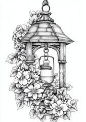 Fototapeta premium Floral Cottage Lantern Coloring Pages