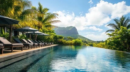 Serene poolside retreat with mountain views luxury resort nature daytime tranquility and relaxation