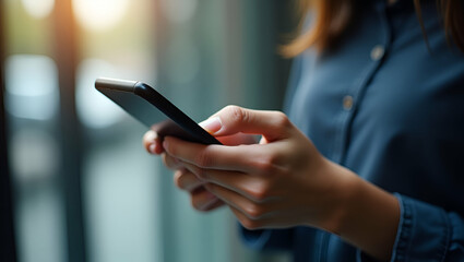 Woman Typing on Smartphone: Symbolizing Online Interaction & Digital Engagement in Live Chat