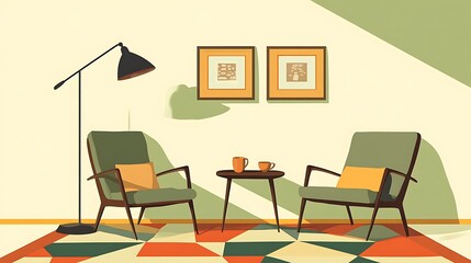 Midcentury Modern Living Room Interior.