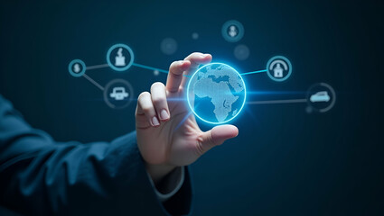 Hand Manipulating Holographic Financial Adjustment Tools for Dynamic Profit and Loss Management - Stock Photo Concept with Empty Space for Customization