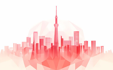 Obraz premium Abstract Red Tokyo Skyline Silhouette