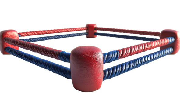 Realistic Boxing Ring Corner with Transparent Background, Red Posts and Blue Ropes