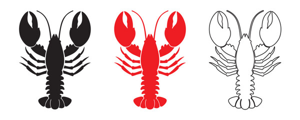 Lobster black silhouette, Lobster outline vector, Lobster clipart