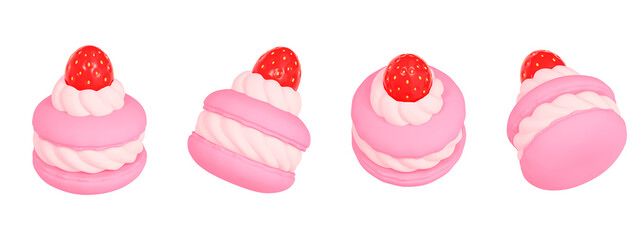 macaron, dessert, pink, 3d, object