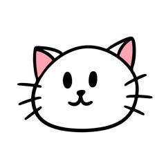 Cute White Cat Head Doodle Illustration on Transparent Background 
