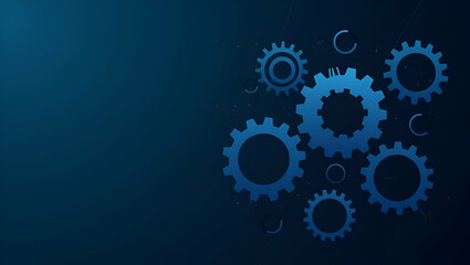 Futuristic Flat Polygonal Gear Shapes on Dark Blue Backdrop: Minimalistic Low Poly Illustration of Mechanical Engineering Concepts for Modern Industrial Design