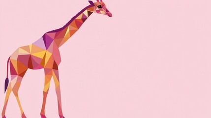 Geometric Giraffe Pink Background Animal Illustration.