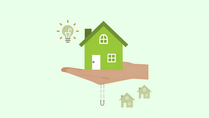 Eco-Friendly Home Renovation: Flat Illustration of Energy Efficient House with Green Building Symbol, Low Consumption Design, and Sustainable Development Concept for Cost Savings