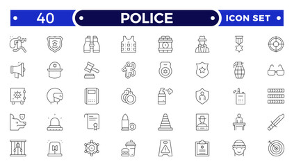 Police outline icon. Law and Judgement line icons Illustration. Justice, Court of law and Government outline icon set. © artshuvo