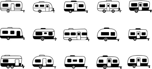 Obraz premium Vector black trailer icon set 