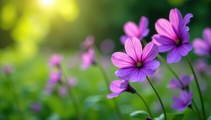 Fototapeta premium Closeup shot of vibrant Purple Hesperis flowers blooming in lush Florida nature, botanical, details