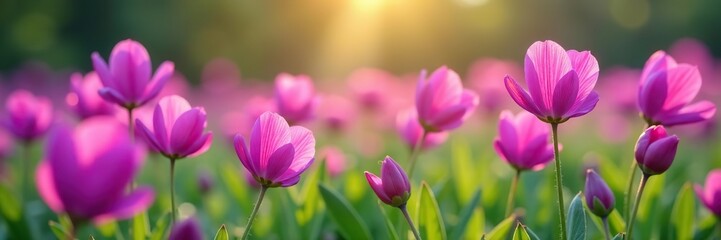 Obraz premium Close-up shot of vibrant purple sweet potato blossoms blooming in a field during spring season, purple, season