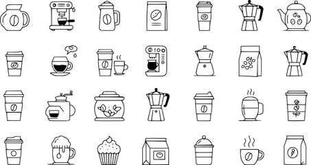 Vector line Coffee and Accessories icons set
