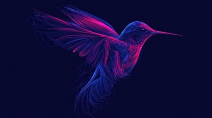 Obraz premium Abstract Hummingbird with Neon Wings, and Dark Background.
