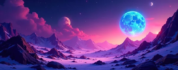 Fototapete Futuristic seamless background with surreal landscapes, alien elements, sci-fi design, fantasy backdrop,  design,  colorful © sarunya