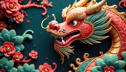 Fototapeta premium Close-up view of intricate Chinese patterns and symbols in vibrant colors, intricate, culture
