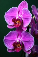 Obraz premium Close-up view of pink and purple orchids with water droplets, creating vibrant appearance, full screen, water droplets