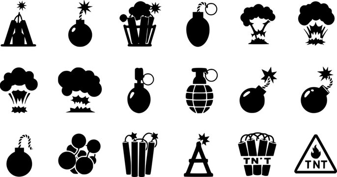 Vector black bomb icon set
