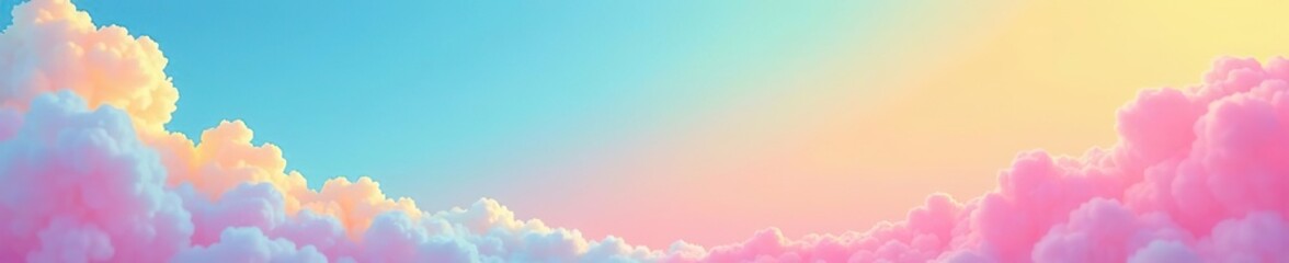 Fototapeta premium Colorful rainbow sky background with pastel gradient shades, playful comic style, ideal for wedding cards, digital presentations, whimsical decor, kawaii, comic