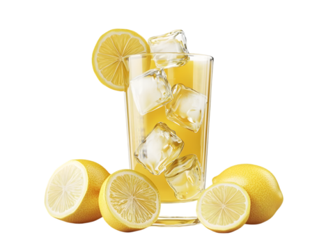 Refreshing Lemonade with Ice Cubes and Fresh Lemons on Black Backdrop